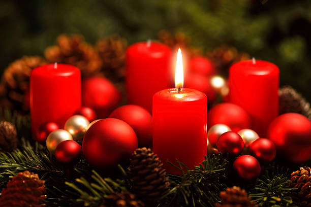 istock Advent wreath with one burning candle 523583511