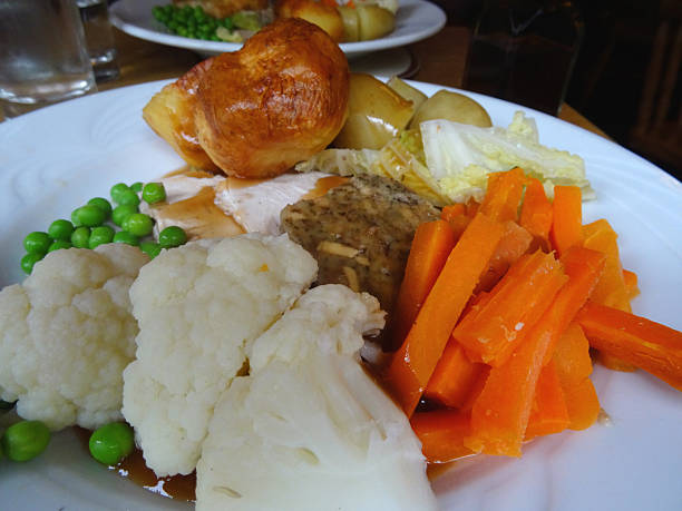 istock Sunday roast dinner, beef, Yorkshire pudding, gravy, roast-potatoes, vegetables, carrots-peas 523595113