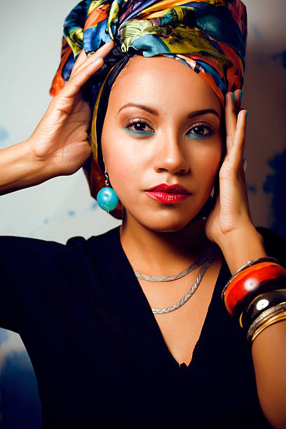 istock beauty bright african woman with creative make up, shawl on 523595747