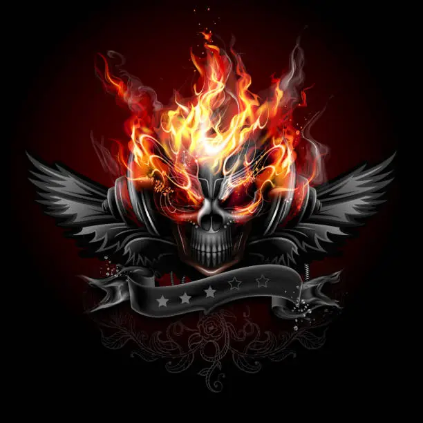 Vector illustration of Fiery skull emblem