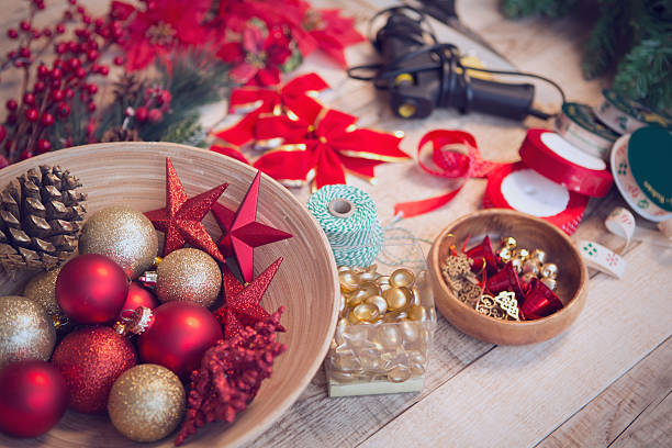 satz von weihnachten dekoration elemente. - coffee bean coffee flower ribbon stock-fotos und bilder