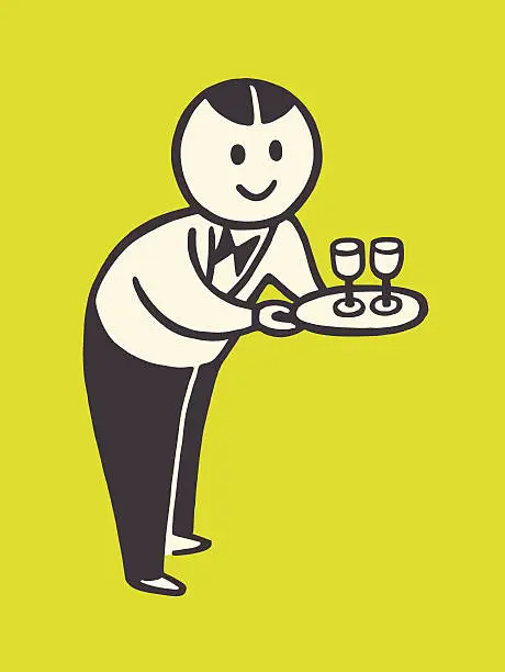 Vector illustration of Server Holding a Tray with Two Drinks