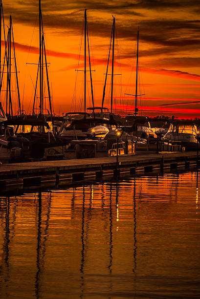 Colorful sunset on Lake Norman, North Carolina in the town of Cornelius. 