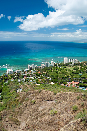 Aerial view of Honolulu and Waikiki beach from Diamond Head