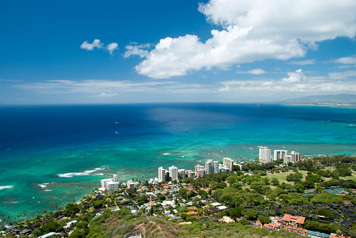 Aerial view of Honolulu and Waikiki beach from Diamond Head