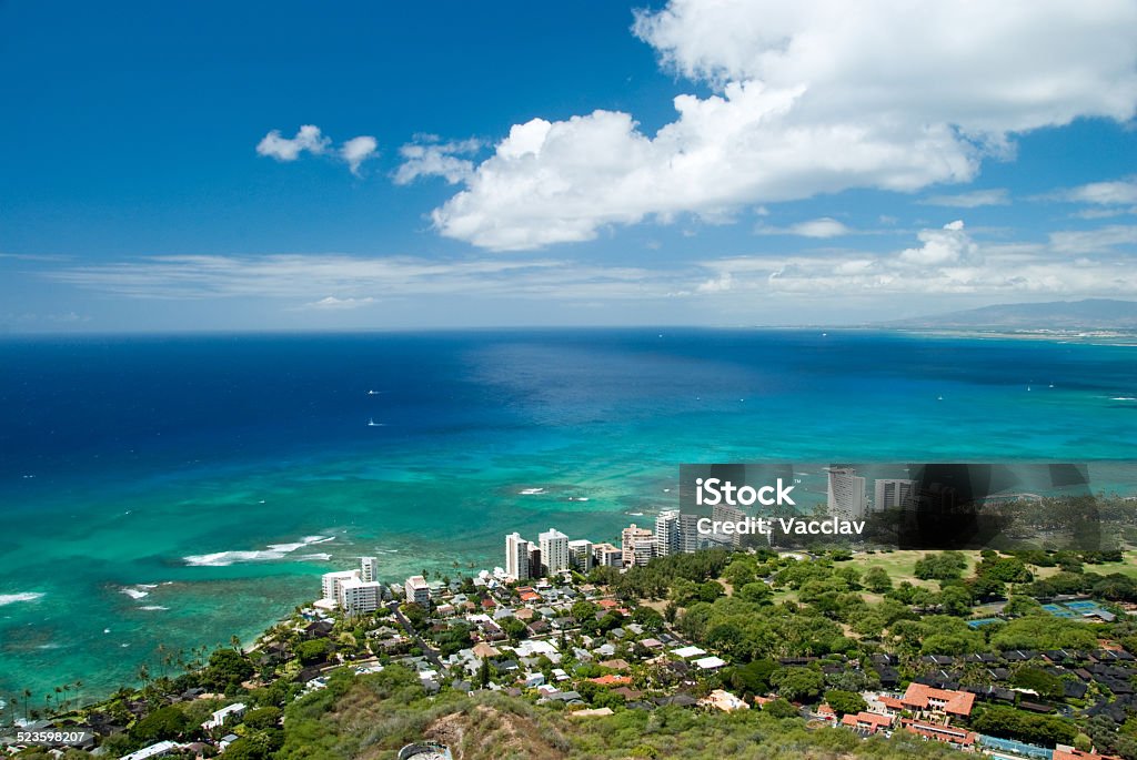 Aerial view of Honolulu and Waikiki beach from Diamond Head Maui Stock Photo