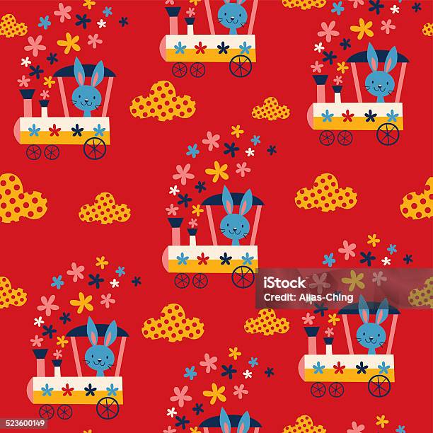 Bunny Train Kids Seamless Pattern Stock Illustration - Download Image Now - Animal, Animal Markings, Baby Rabbit