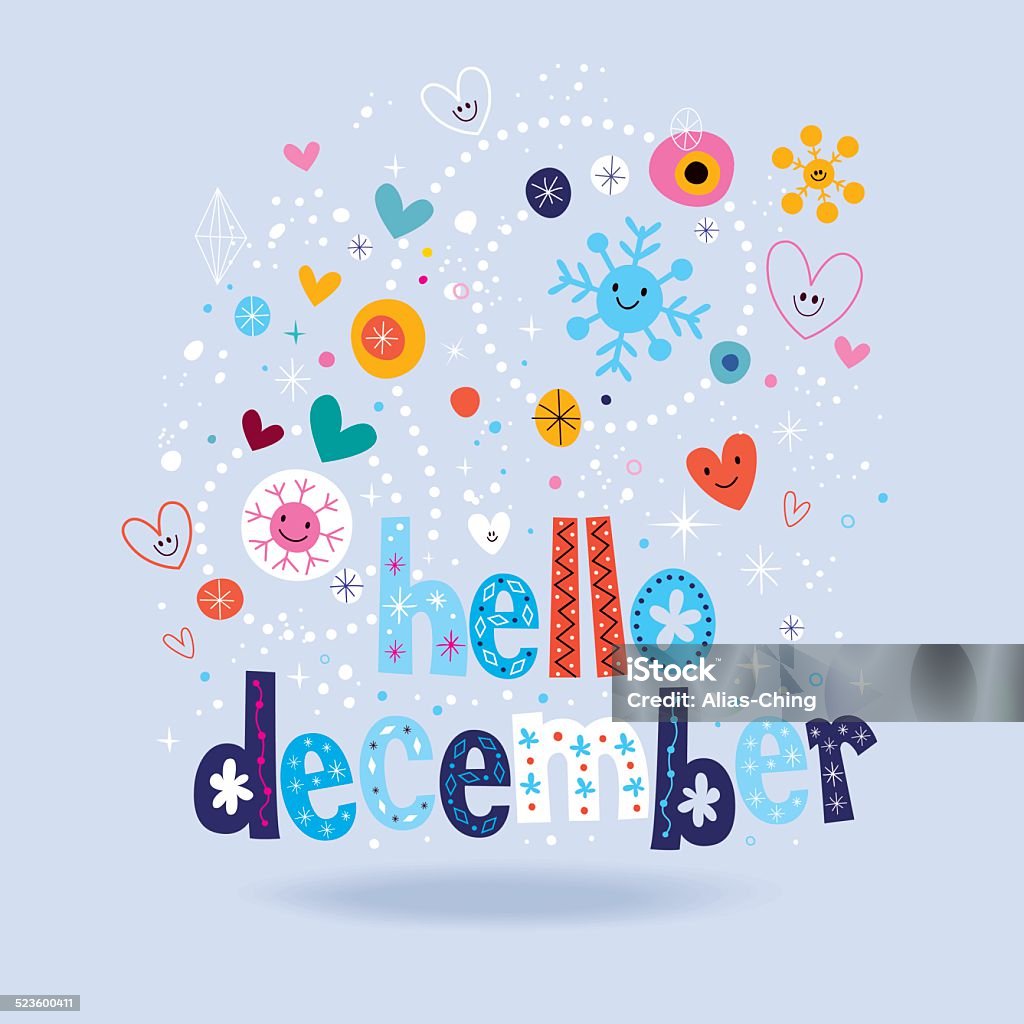 hello december hello December winter design with decorative lettering  Beauty stock vector