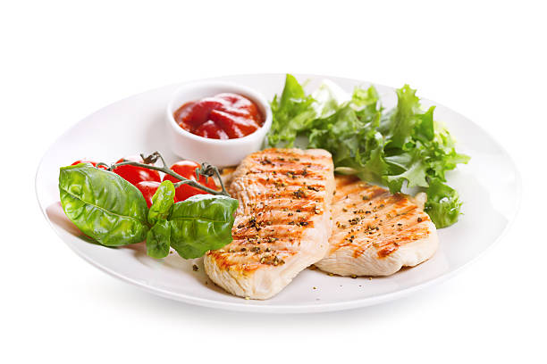 istock plate of grilled chicken breast with vegetables 523600891