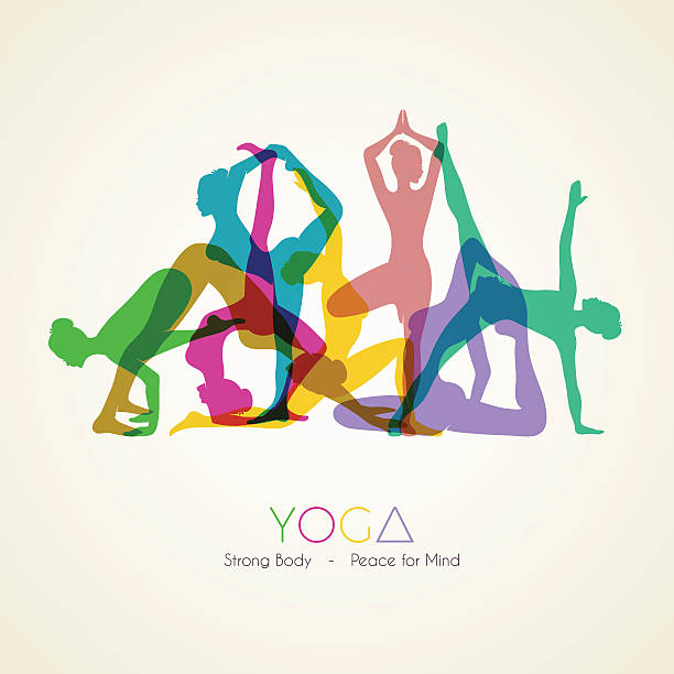 Yoga poses woman's silhouette Vector illustration of Yoga poses woman's silhouette balance clipart stock illustrations