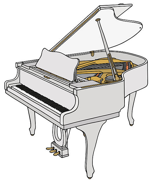 White piano Hand drawing of a white grand piano cartoon of a white grand pianos stock illustrations
