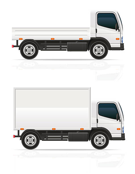 kleiner lkw transport vektor-illustration für cargo - car side view truck truck driver stock-grafiken, -clipart, -cartoons und -symbole