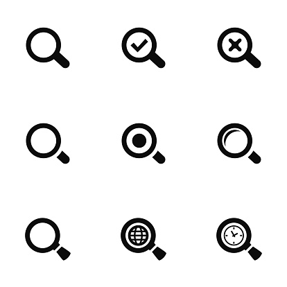 search icons set, black on white background