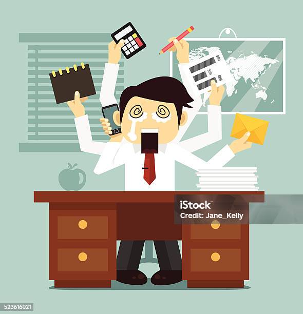 Hard Work Vector Flat Business Illustratuin Stock Illustration - Download Image Now - Adult, Business, Businessman
