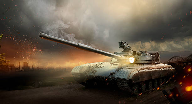 Heavy armor Heavy armor in the fire of battle armored tank stock pictures, royalty-free photos & images