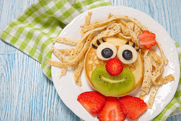 istock Funny pancake face with fruits and berries 523618034