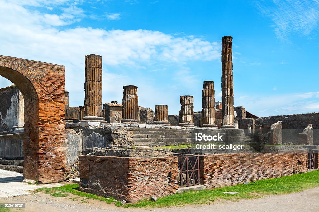 The ruins of the Temple of Jupiter Pompeii, Italy The ruins of the Temple of Jupiter Pompeii, Italy. Pompeii is an ancient Roman city died from the eruption of Mount Vesuvius in 79 AD. Italy Stock Photo