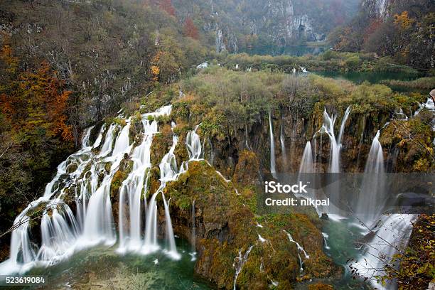 Plitvička Main Waterfalls Autumn Stock Photo - Download Image Now - Autumn, Beauty In Nature, Blue