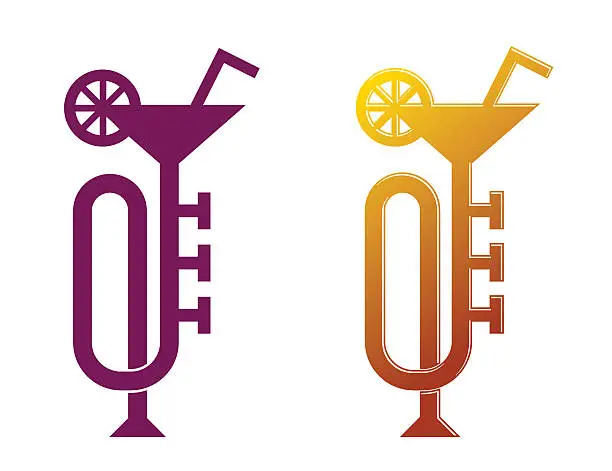 Vector illustration of Trumpet like martini cocktail glass, concert flyer, lounge bar design