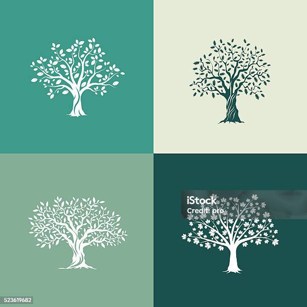 Trees Silhouette Set Stock Illustration - Download Image Now - Olive Tree, Tree, Oak Tree