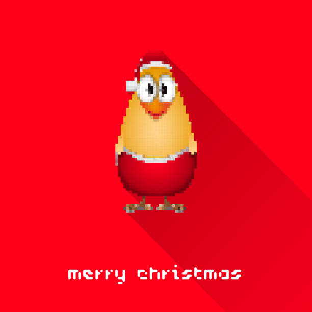 bildbanksillustrationer, clip art samt tecknat material och ikoner med merry christmas pixel art style santa chicken poster for party - chicken bits