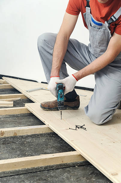 istock Installation of the wooden floor. 523619992