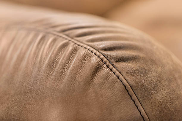Sofa Edge Detail Texture of Brown Leather with Stitching