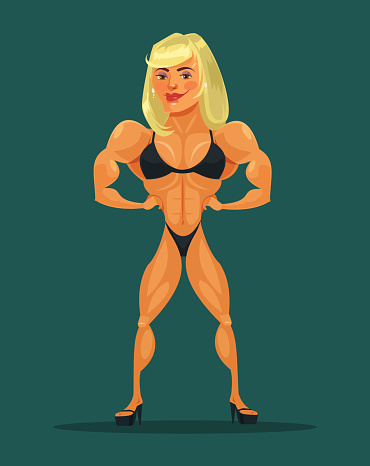 Woman bodybuilder. Vector flat cartoon illustration