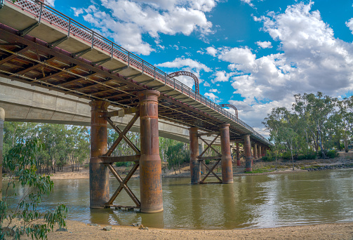 bridge over Murray river near Echuca as a boundary between NSW and VIC in Australia 