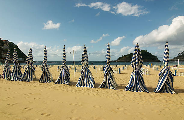 istock Umbrellas and chairs in the San Sebastian Beach, Spain 523623568
