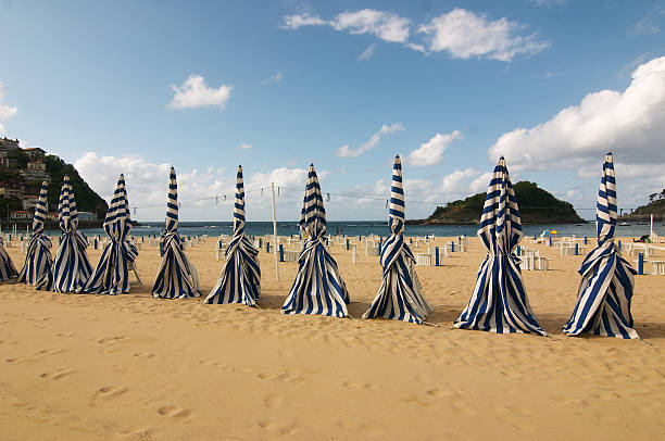 istock Umbrellas and chairs in the San Sebastian Beach, Spain 523623814