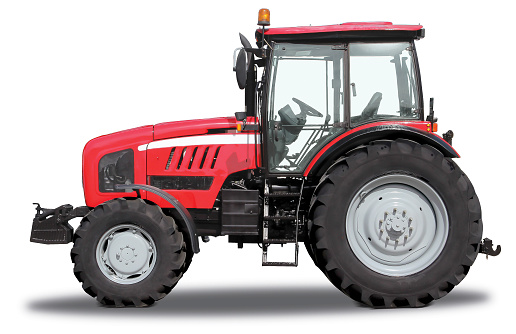 Red tractor isolated on white background