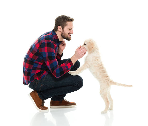 istock Smiling man cuddling with his dog 523625078