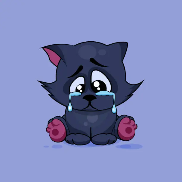 Vector illustration of Sad Black cat crying