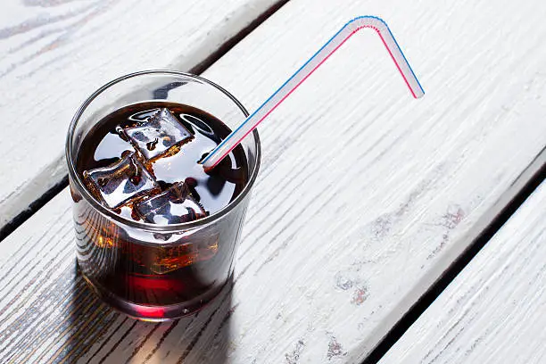 Photo of Glass of cola with tube.