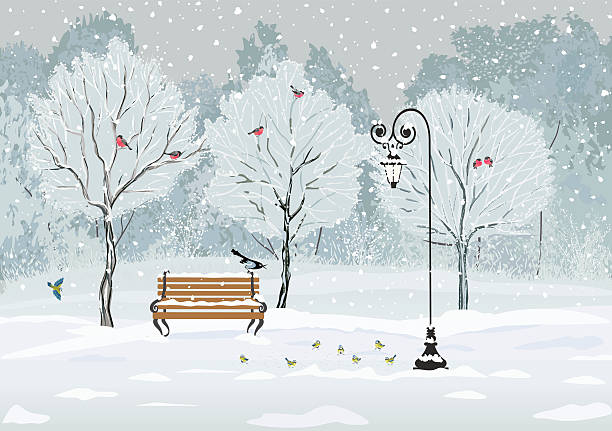 ptaki w parku - bench park bench park wood stock illustrations