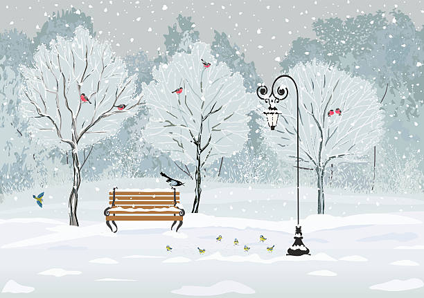 birds in the park - scenics pedestrian walkway footpath bench stock illustrations