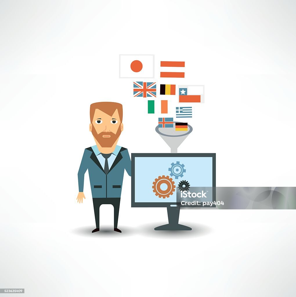 Computer Translator Cartoon Translator Works At The Computer Stock Illustration - Download Image ...