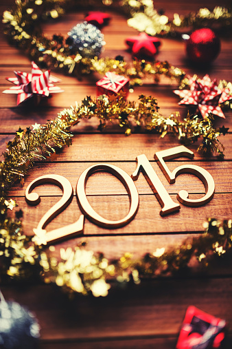 Gold 2015 New year text on christmas decoration