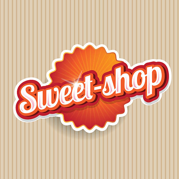 ilustraciones, imágenes clip art, dibujos animados e iconos de stock de tienda de dulces de etiqueta - flavored ice lollipop candy affectionate