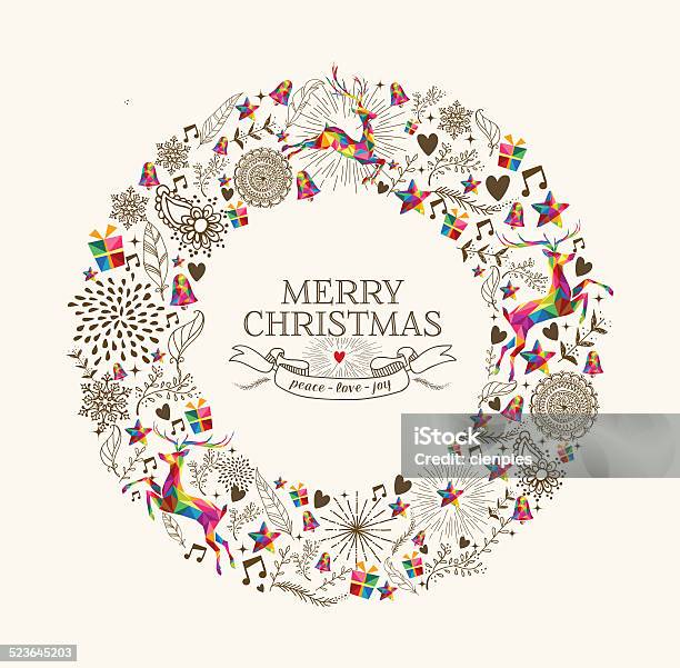 Vintage Christmas Wreath Greeting Card Stock Illustration - Download Image Now - Abstract, Animal, Art