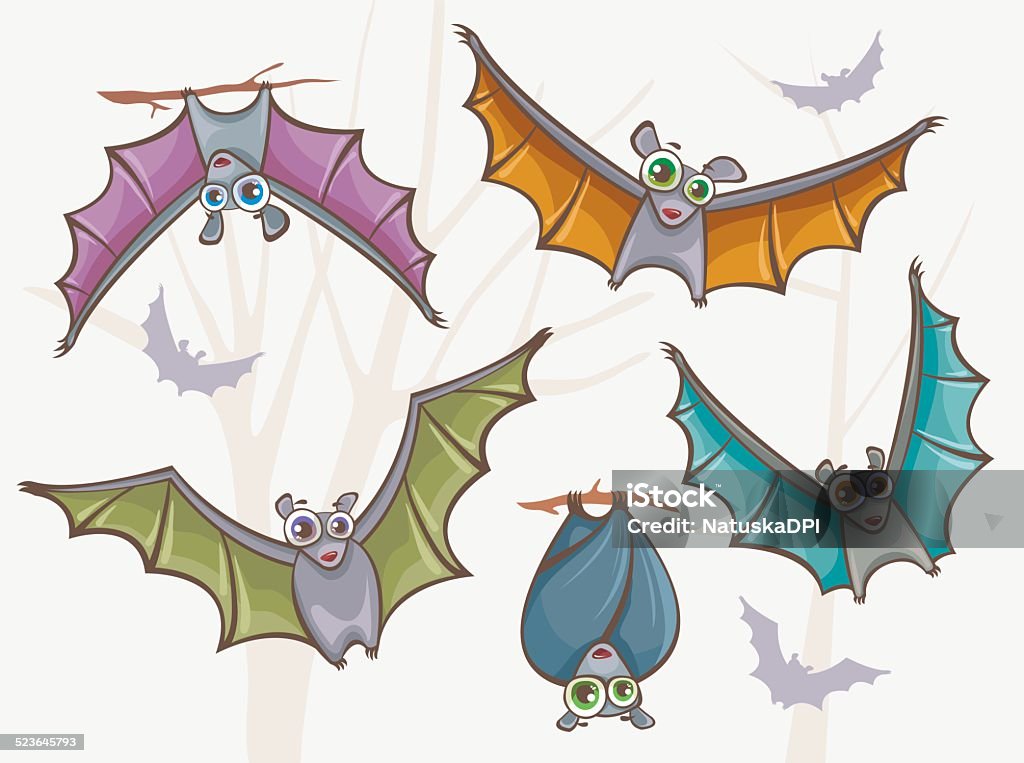 Set of bats. Set of funny cartoon bats. Vector illustration. Animal stock vector