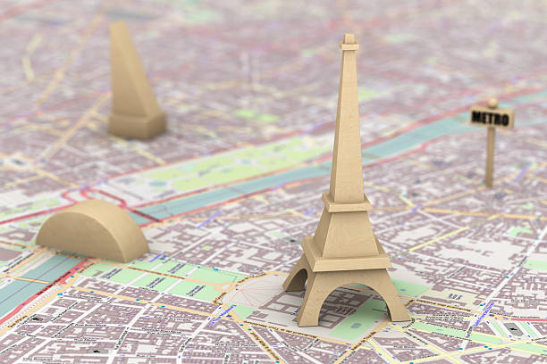istock Wooden Eiffel Tower on the map of Paris 523645809