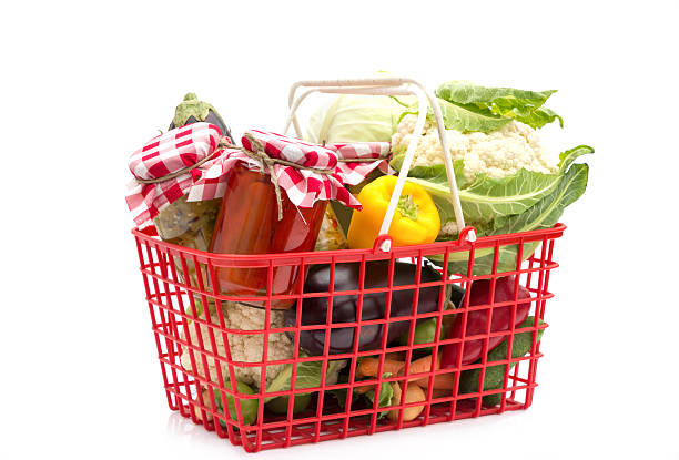 istock Shopping basket with groceries 523647095