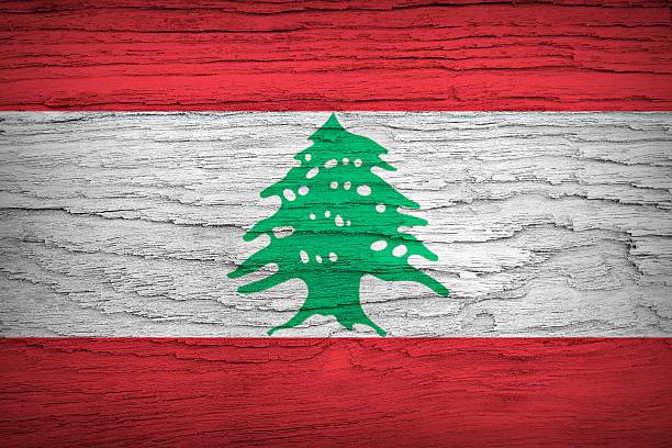 istock Lebanon flag on wood texture background 523652235