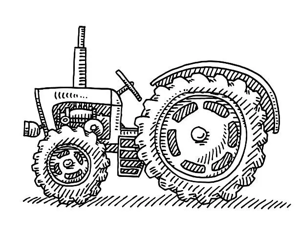 Vector illustration of Old Tractor Agricultural Vehicle Drawing