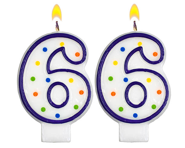 istock Birthday candles number sixty six isolated on white background 523663967