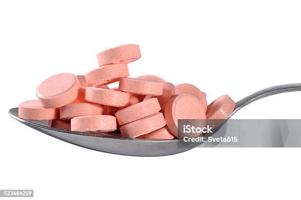 Many Pills In Spoon Stock Photo - Download Image Now - Antibiotic, Capsule - Medicine, Cut Out