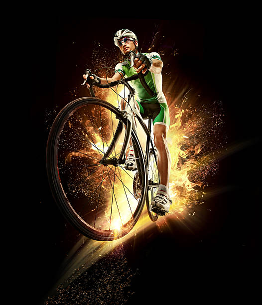 Sport Cyclist Isolated Stock Photo - Download Image Now - Cycling, Fire -  Natural Phenomenon, Bicycle - iStock