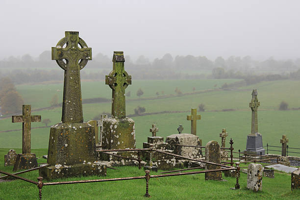 dans un cimetière croix celtique, rocher de cashel, en irlande - celtic cross republic of ireland cross shape cross photos et images de collection